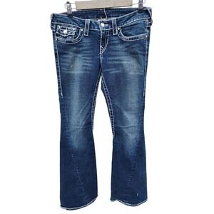 True Religion Disco Joey Big T Flare Jeans Dark Wash Crystal Button 10-503NBTC